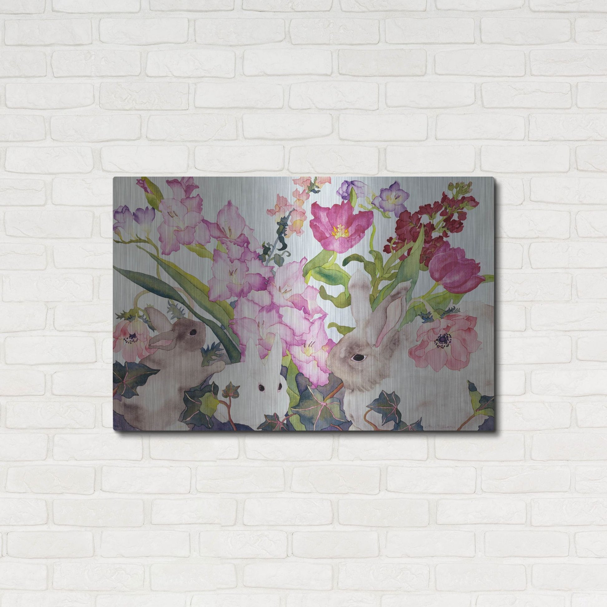 Luxe Metal Art 'Three Bunnies' by Carissa Luminess, Metal Wall Art,36x24