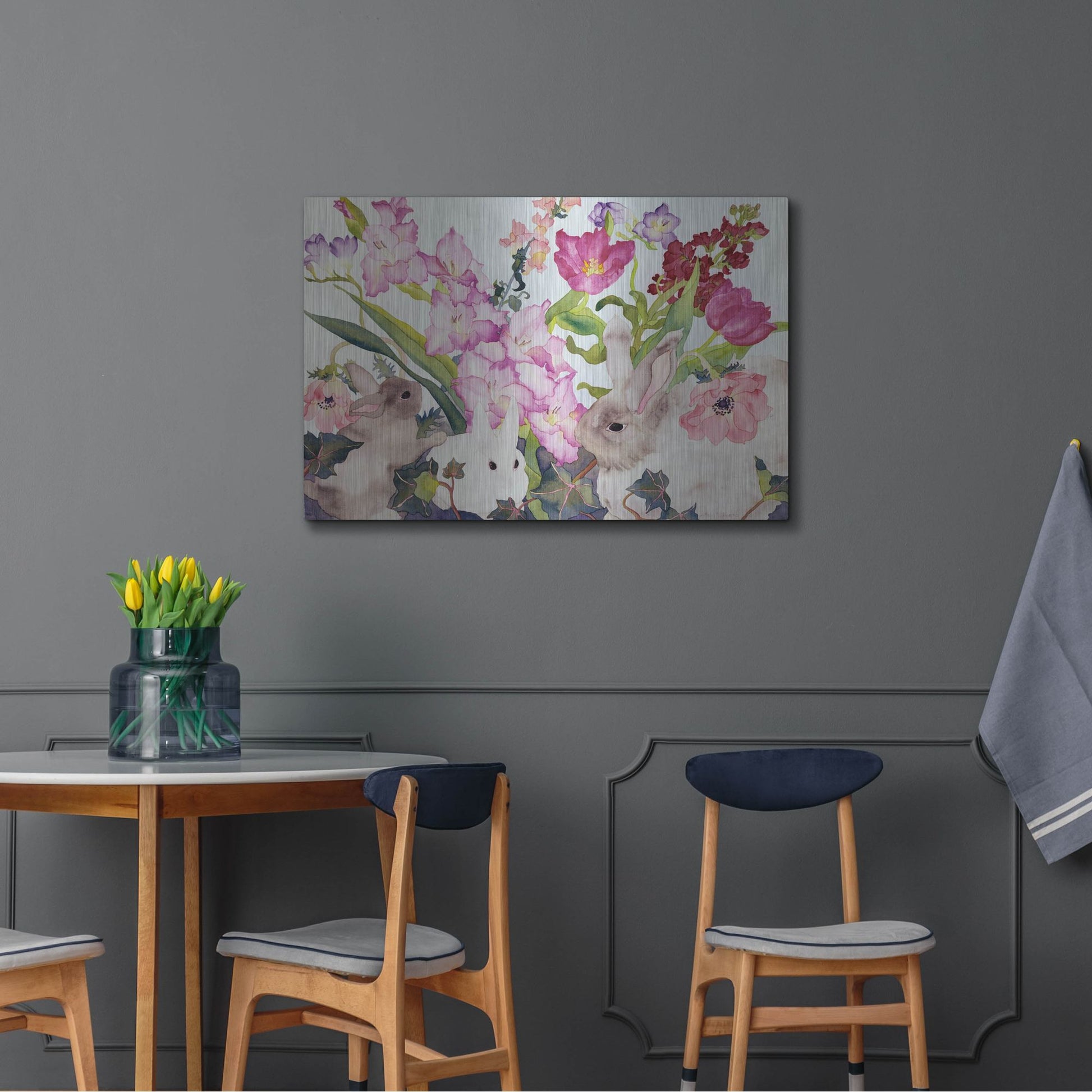 Luxe Metal Art 'Three Bunnies' by Carissa Luminess, Metal Wall Art,36x24