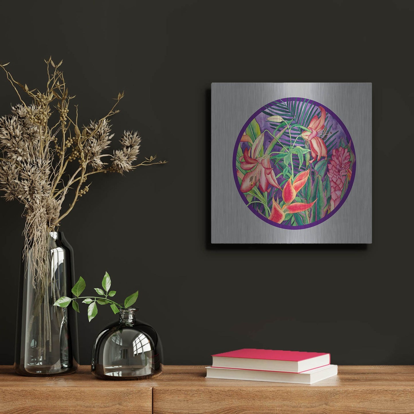 Luxe Metal Art 'Tropical Rain - Circle' by Carissa Luminess, Metal Wall Art,12x12