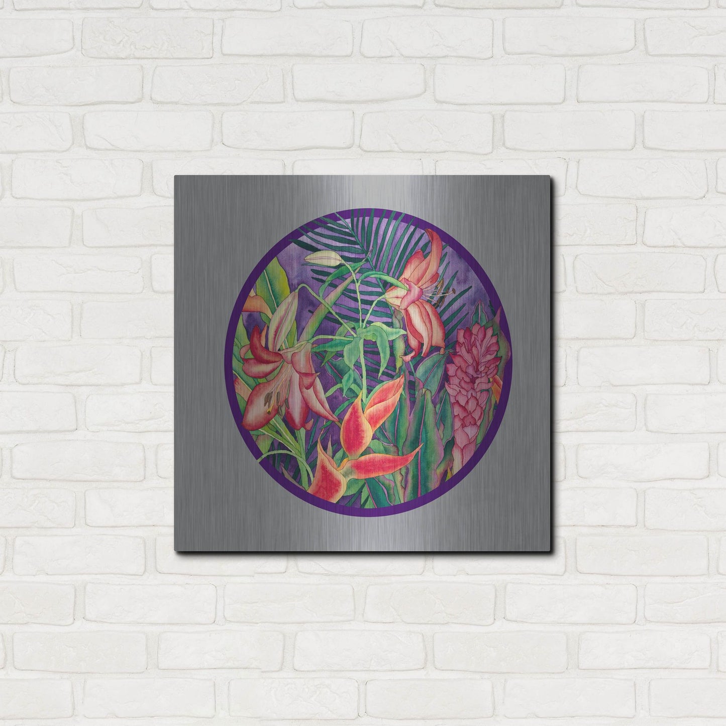 Luxe Metal Art 'Tropical Rain - Circle' by Carissa Luminess, Metal Wall Art,24x24