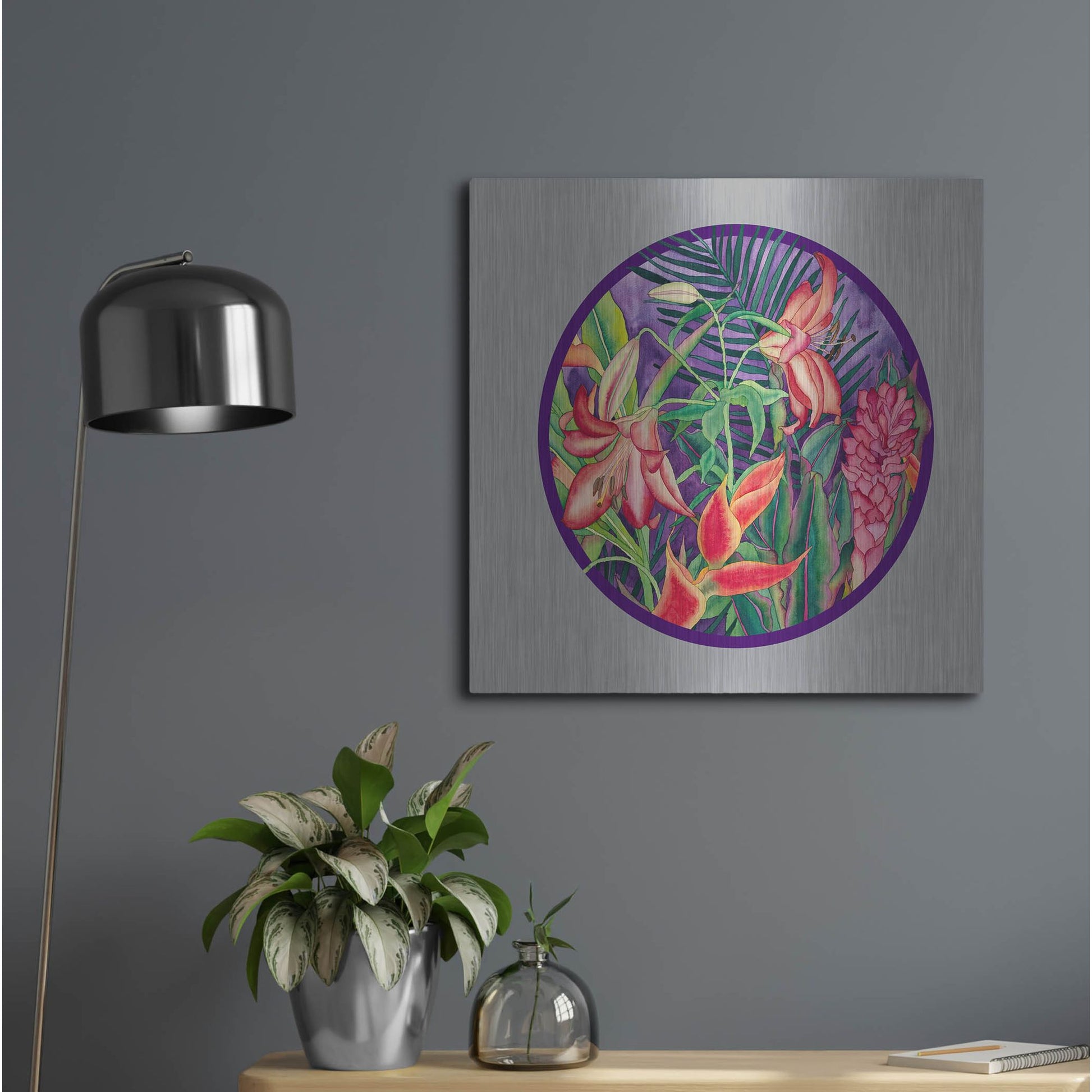 Luxe Metal Art 'Tropical Rain - Circle' by Carissa Luminess, Metal Wall Art,24x24