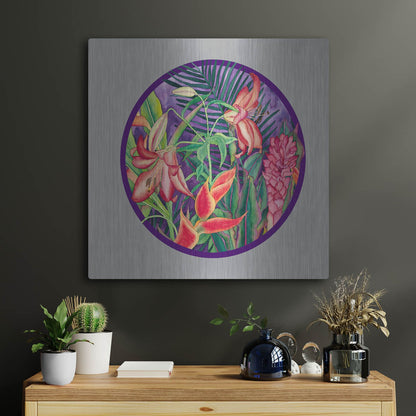 Luxe Metal Art 'Tropical Rain - Circle' by Carissa Luminess, Metal Wall Art,24x24