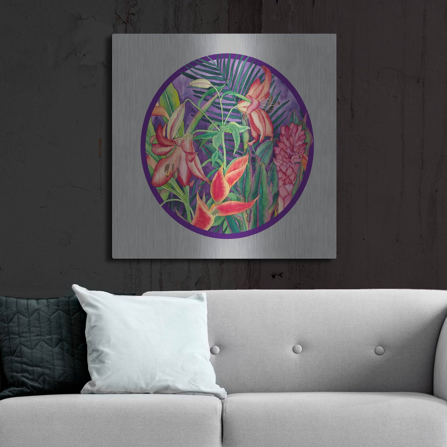 Luxe Metal Art 'Tropical Rain - Circle' by Carissa Luminess, Metal Wall Art,36x36