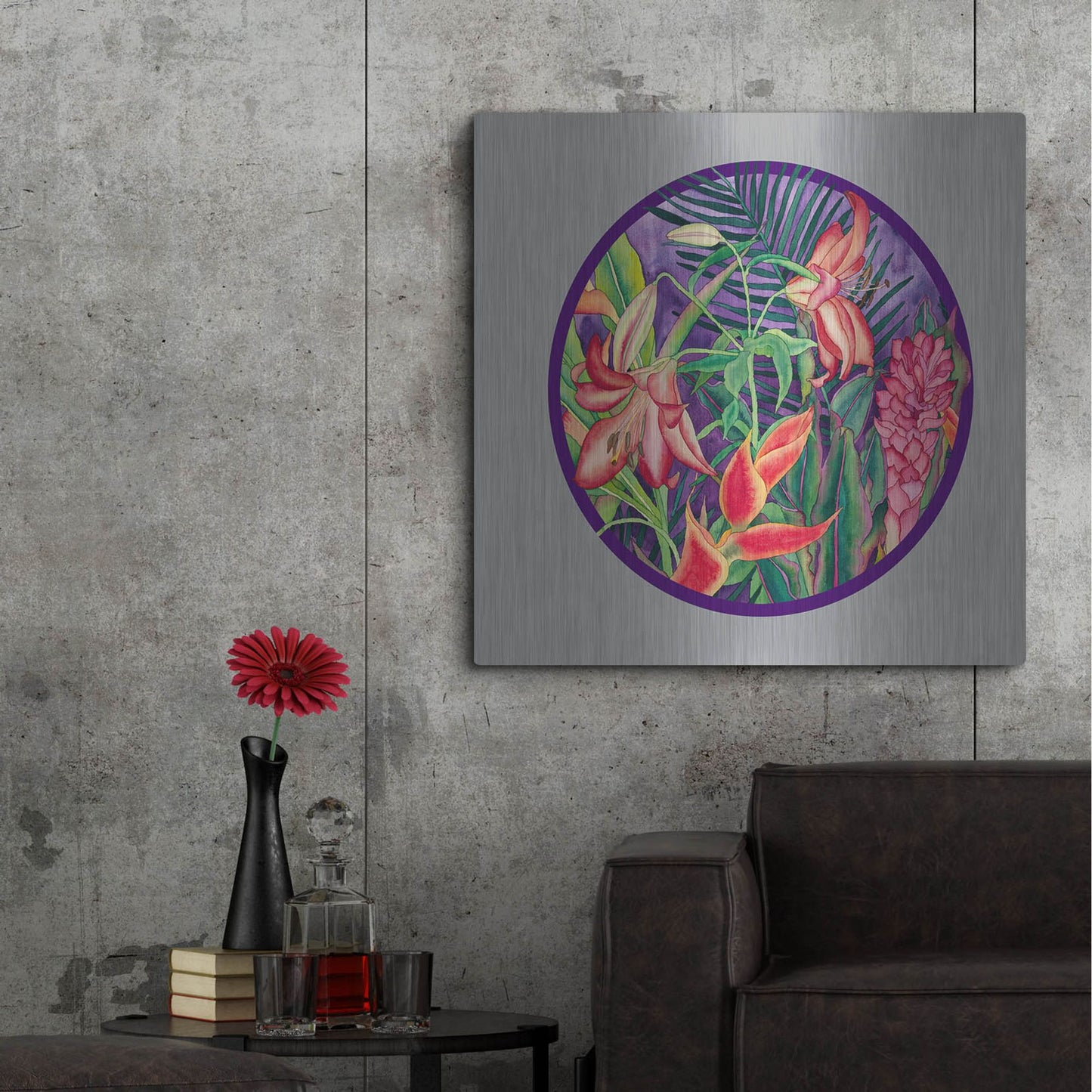 Luxe Metal Art 'Tropical Rain - Circle' by Carissa Luminess, Metal Wall Art,36x36