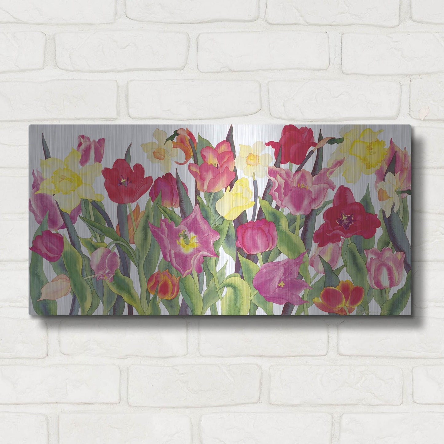 Luxe Metal Art 'Tulips And Daffodils' by Carissa Luminess, Metal Wall Art,24x12