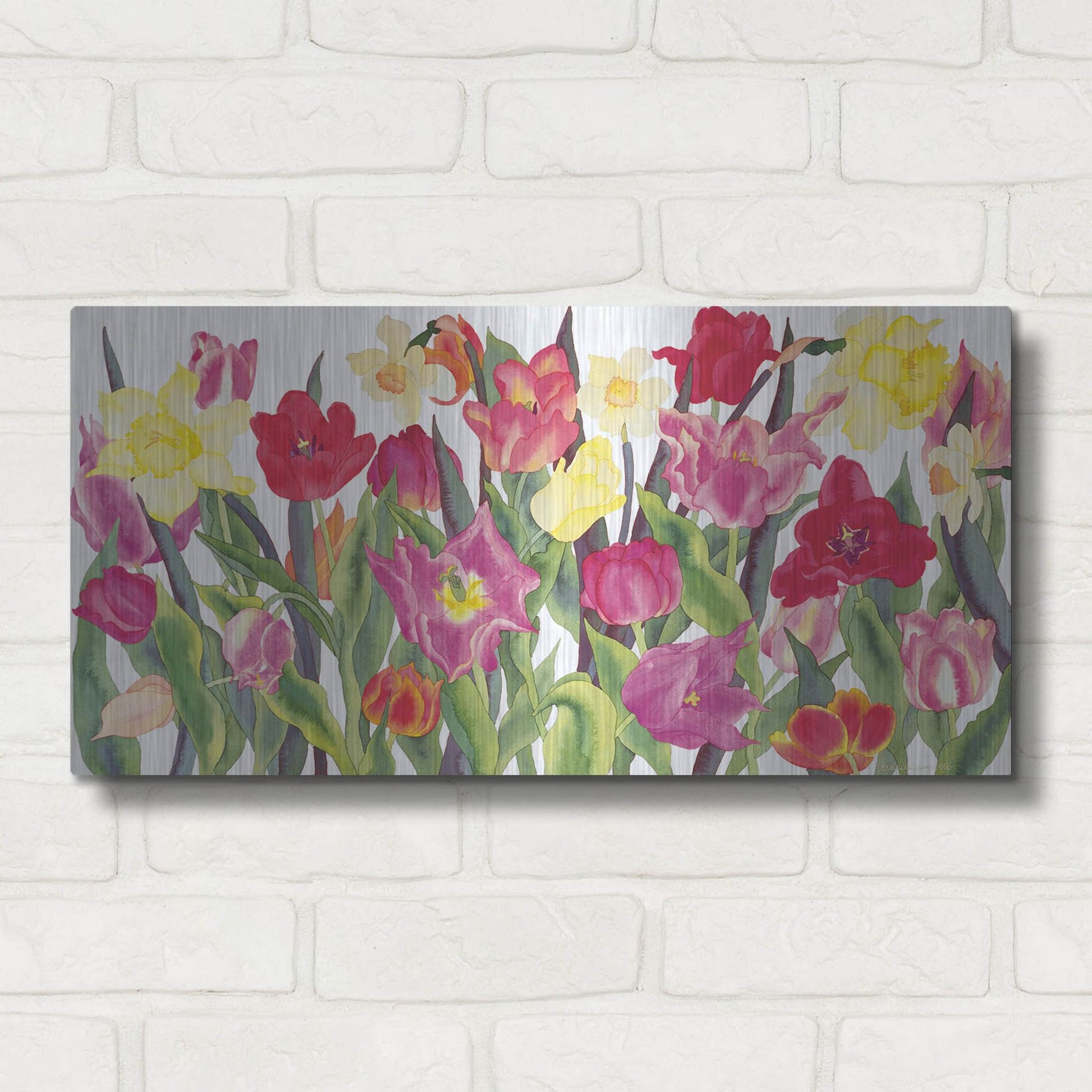 Luxe Metal Art 'Tulips And Daffodils' by Carissa Luminess, Metal Wall Art,24x12