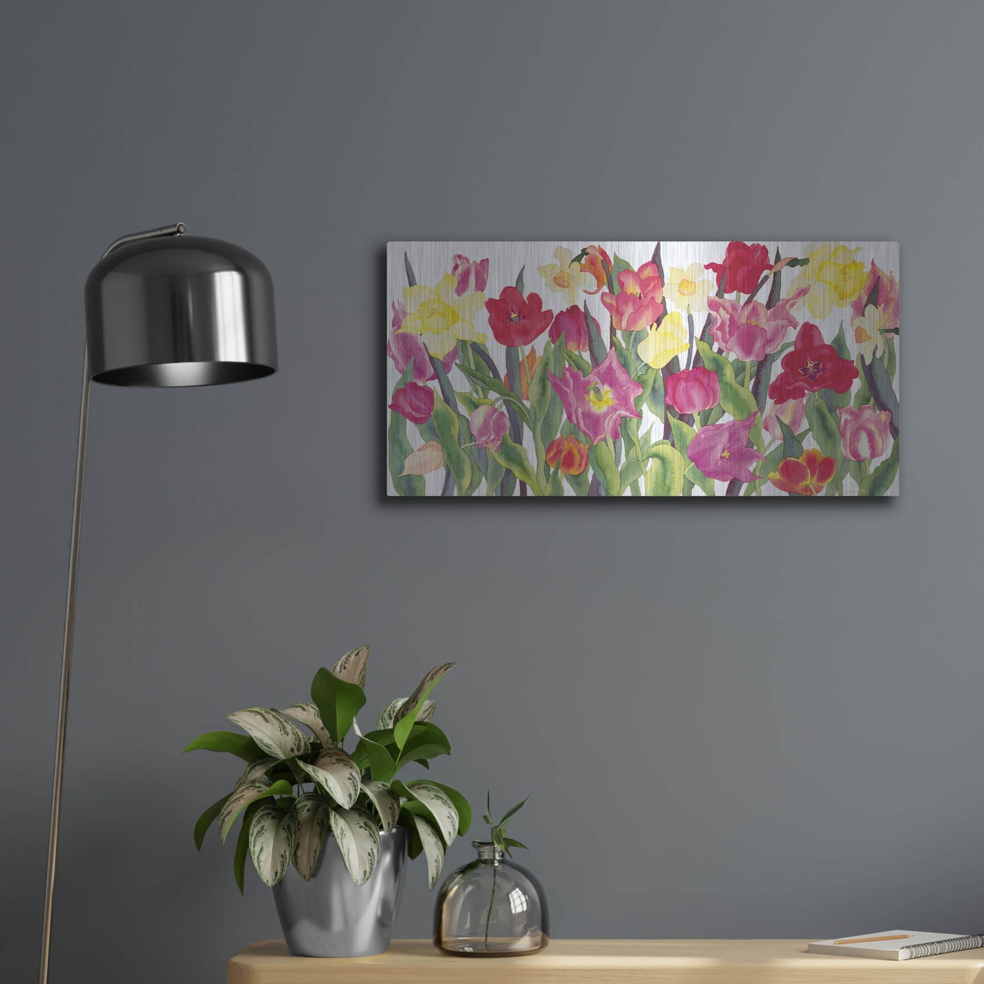 Luxe Metal Art 'Tulips And Daffodils' by Carissa Luminess, Metal Wall Art,24x12