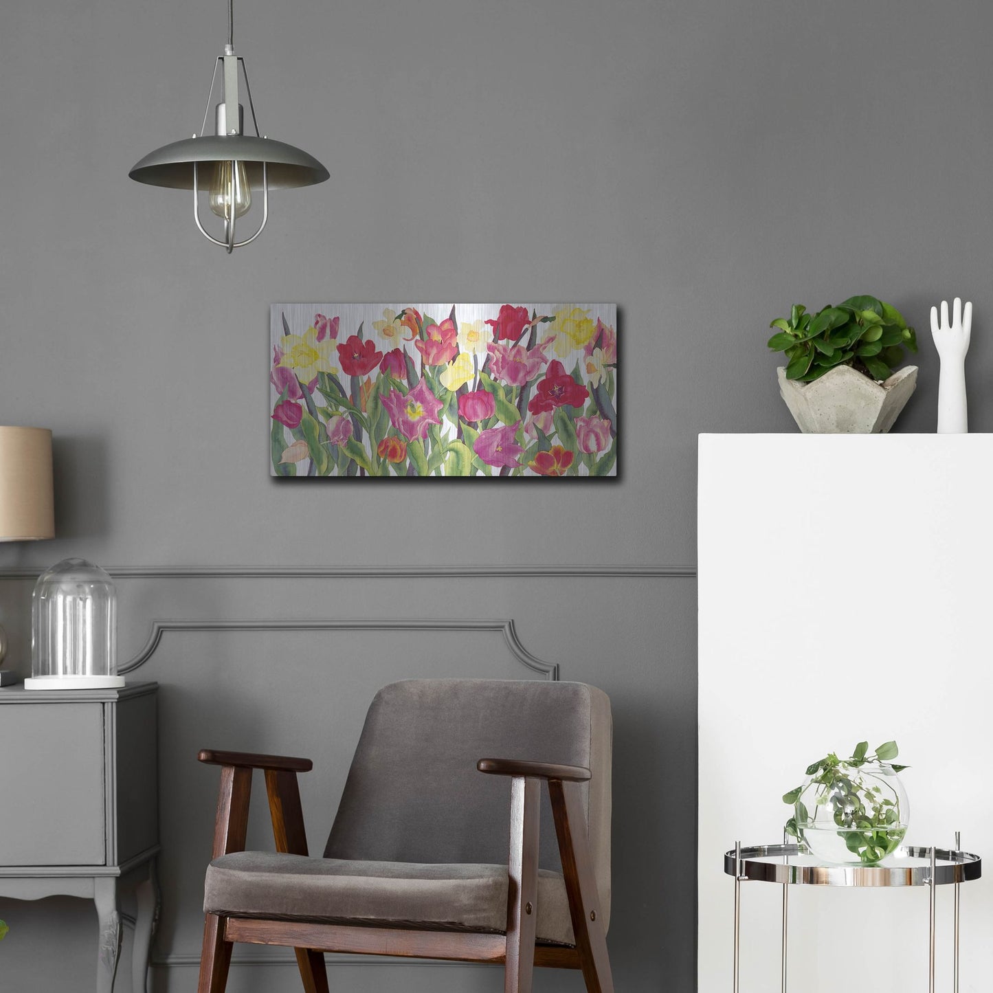 Luxe Metal Art 'Tulips And Daffodils' by Carissa Luminess, Metal Wall Art,24x12