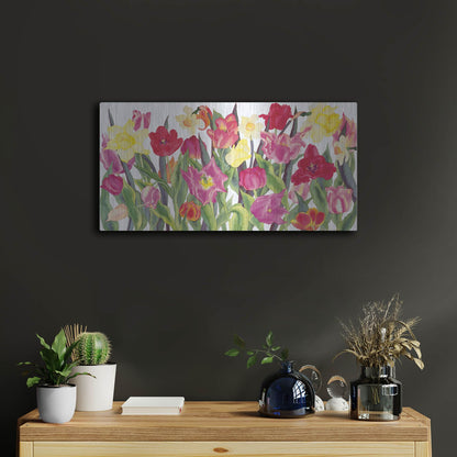Luxe Metal Art 'Tulips And Daffodils' by Carissa Luminess, Metal Wall Art,24x12