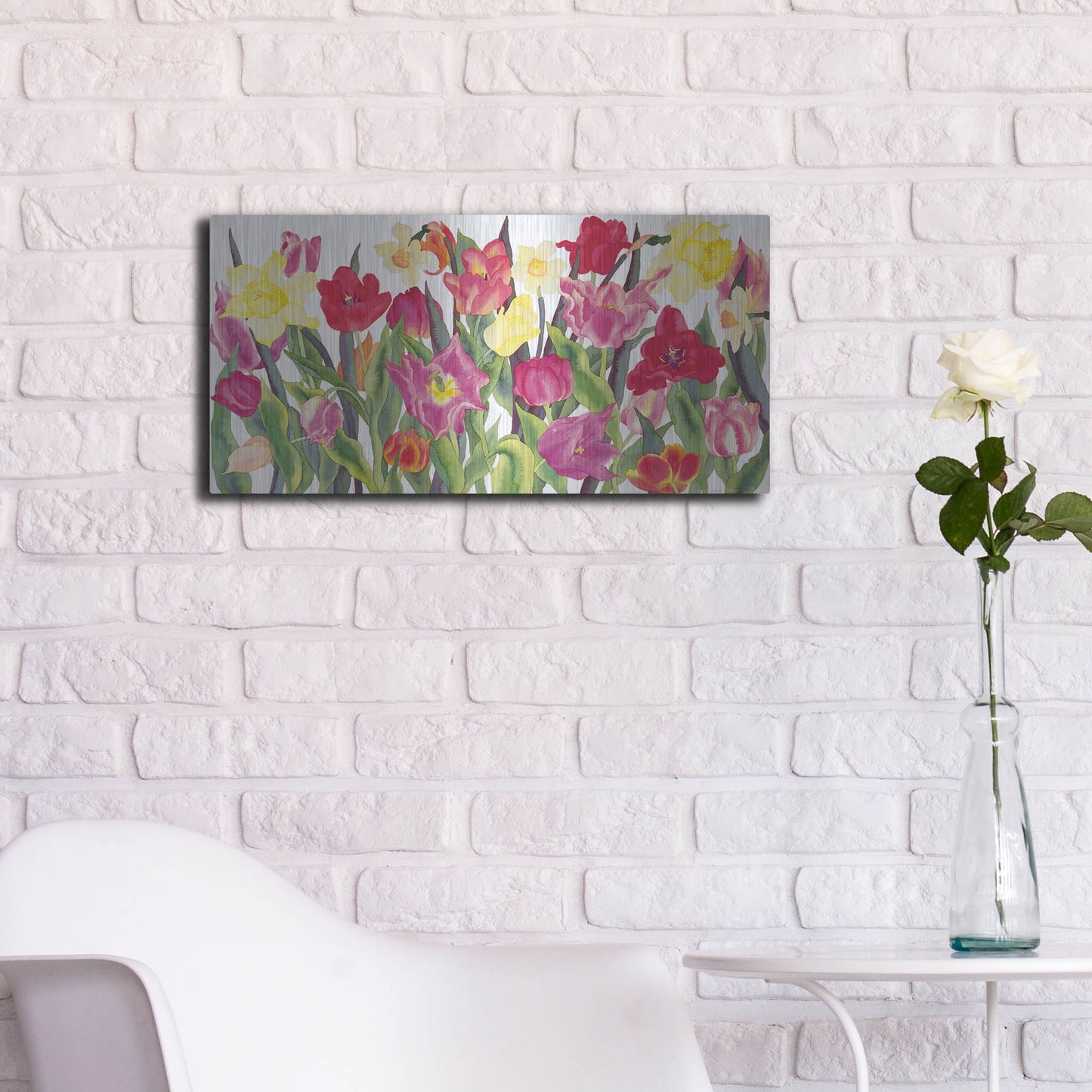 Luxe Metal Art 'Tulips And Daffodils' by Carissa Luminess, Metal Wall Art,24x12