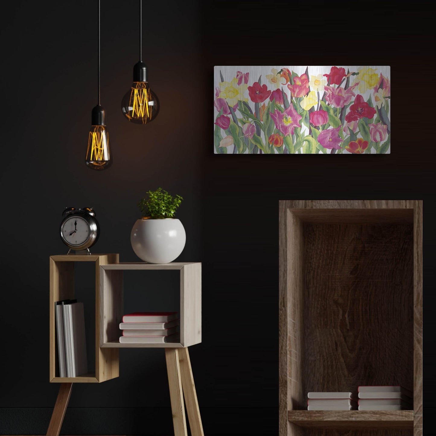 Luxe Metal Art 'Tulips And Daffodils' by Carissa Luminess, Metal Wall Art,24x12