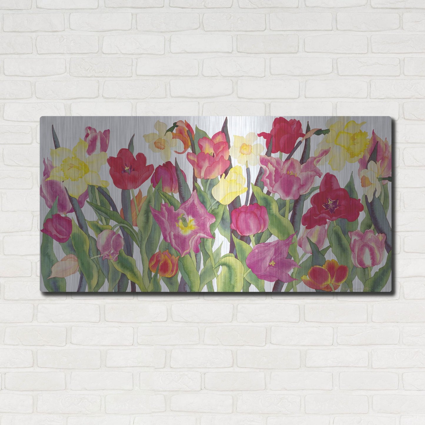 Luxe Metal Art 'Tulips And Daffodils' by Carissa Luminess, Metal Wall Art,48x24
