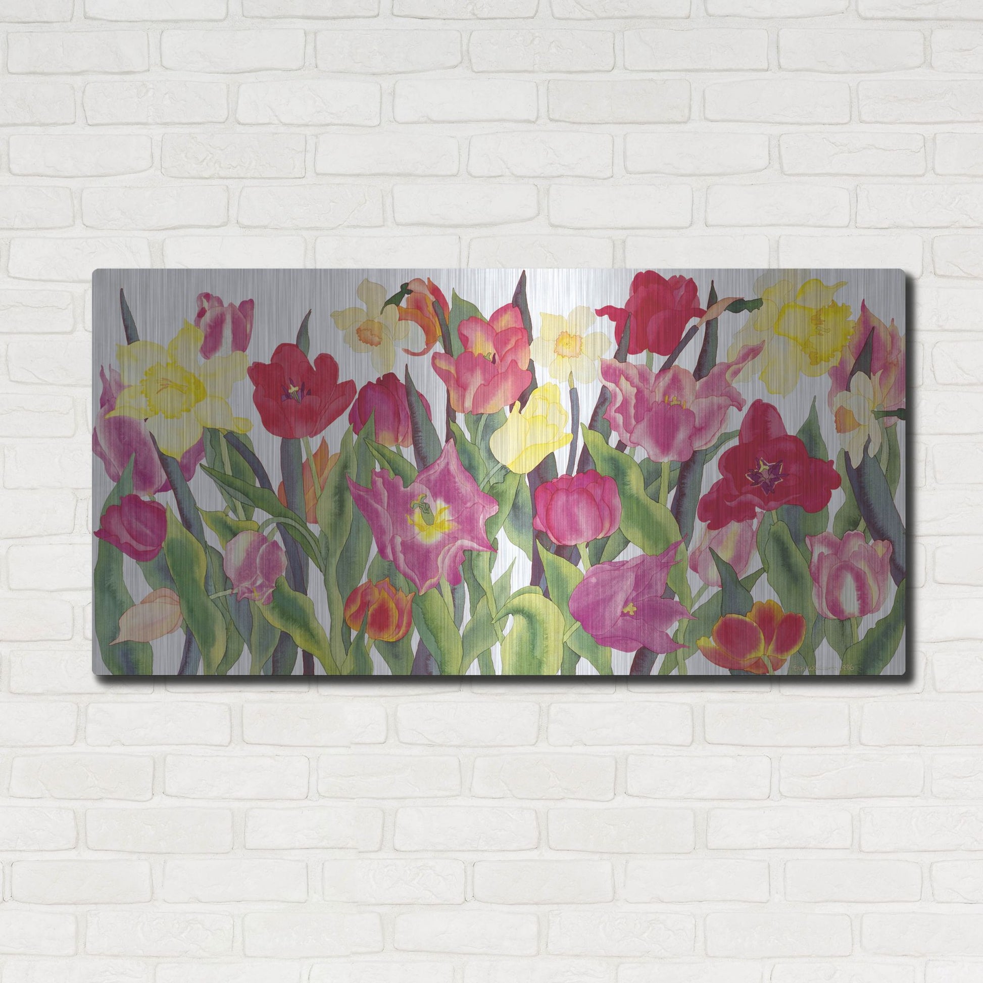 Luxe Metal Art 'Tulips And Daffodils' by Carissa Luminess, Metal Wall Art,48x24