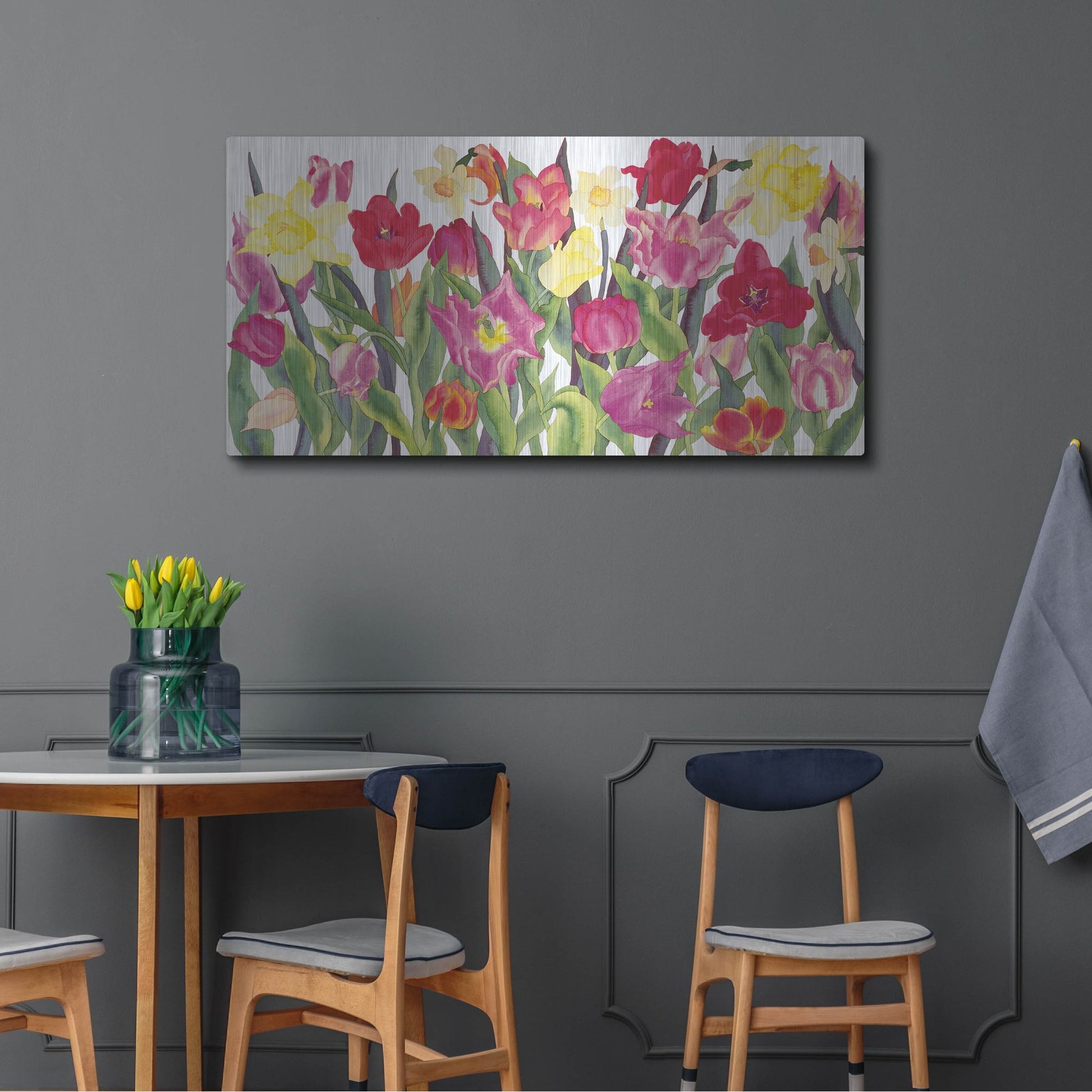Luxe Metal Art 'Tulips And Daffodils' by Carissa Luminess, Metal Wall Art,48x24