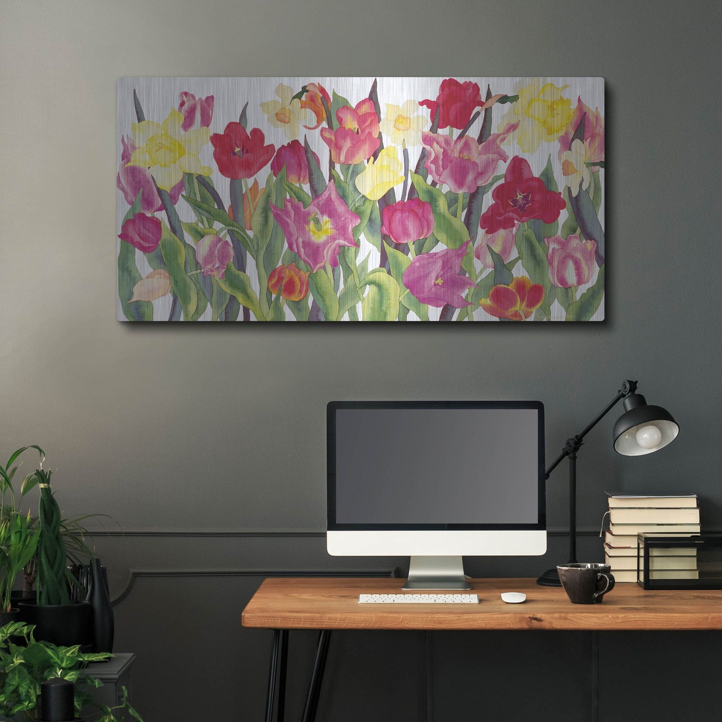 Luxe Metal Art 'Tulips And Daffodils' by Carissa Luminess, Metal Wall Art,48x24