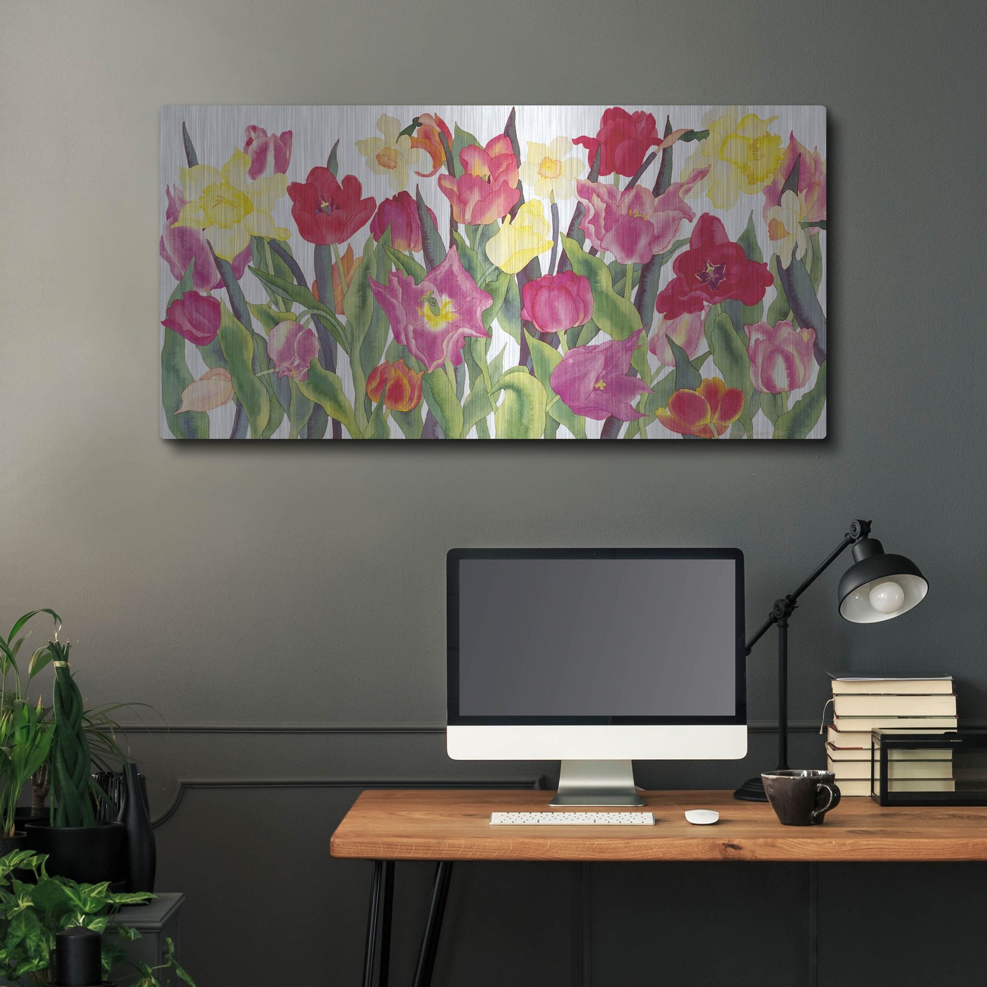 Luxe Metal Art 'Tulips And Daffodils' by Carissa Luminess, Metal Wall Art,48x24