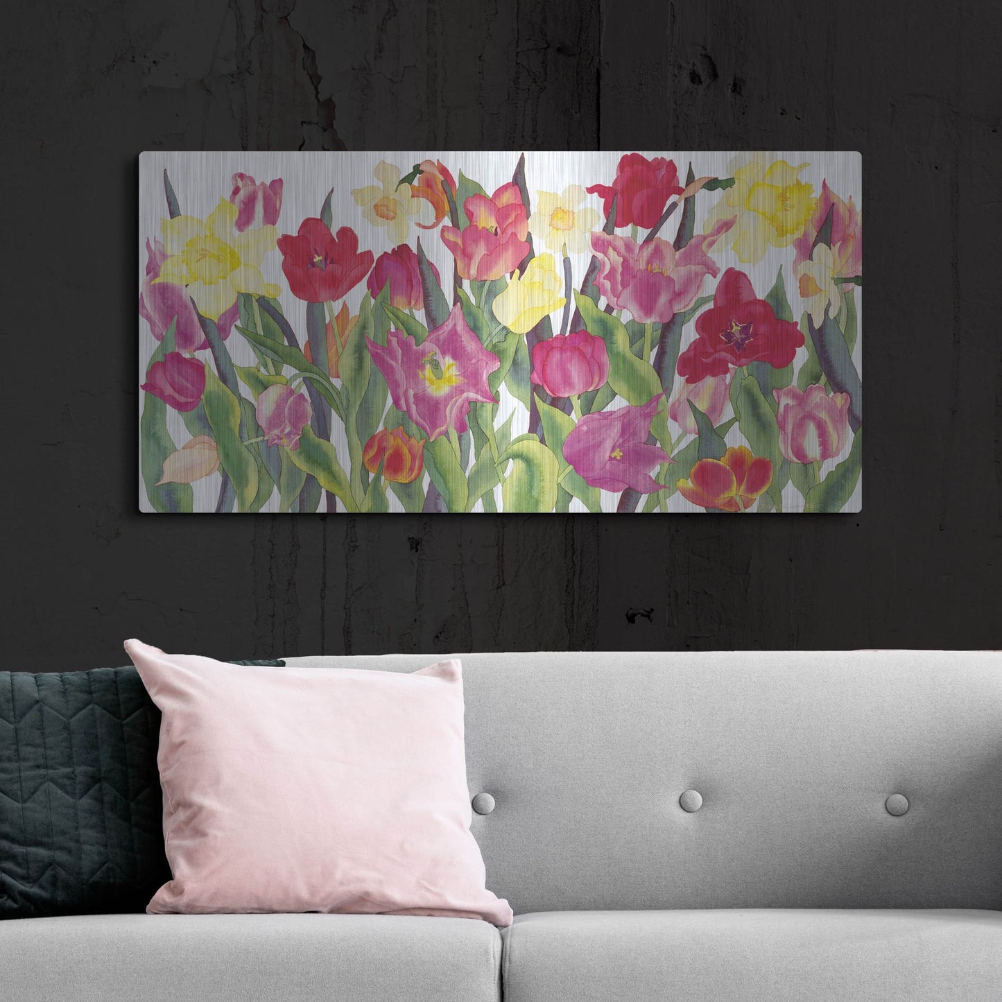 Luxe Metal Art 'Tulips And Daffodils' by Carissa Luminess, Metal Wall Art,48x24