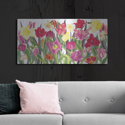 Luxe Metal Art 'Tulips And Daffodils' by Carissa Luminess, Metal Wall Art,48x24