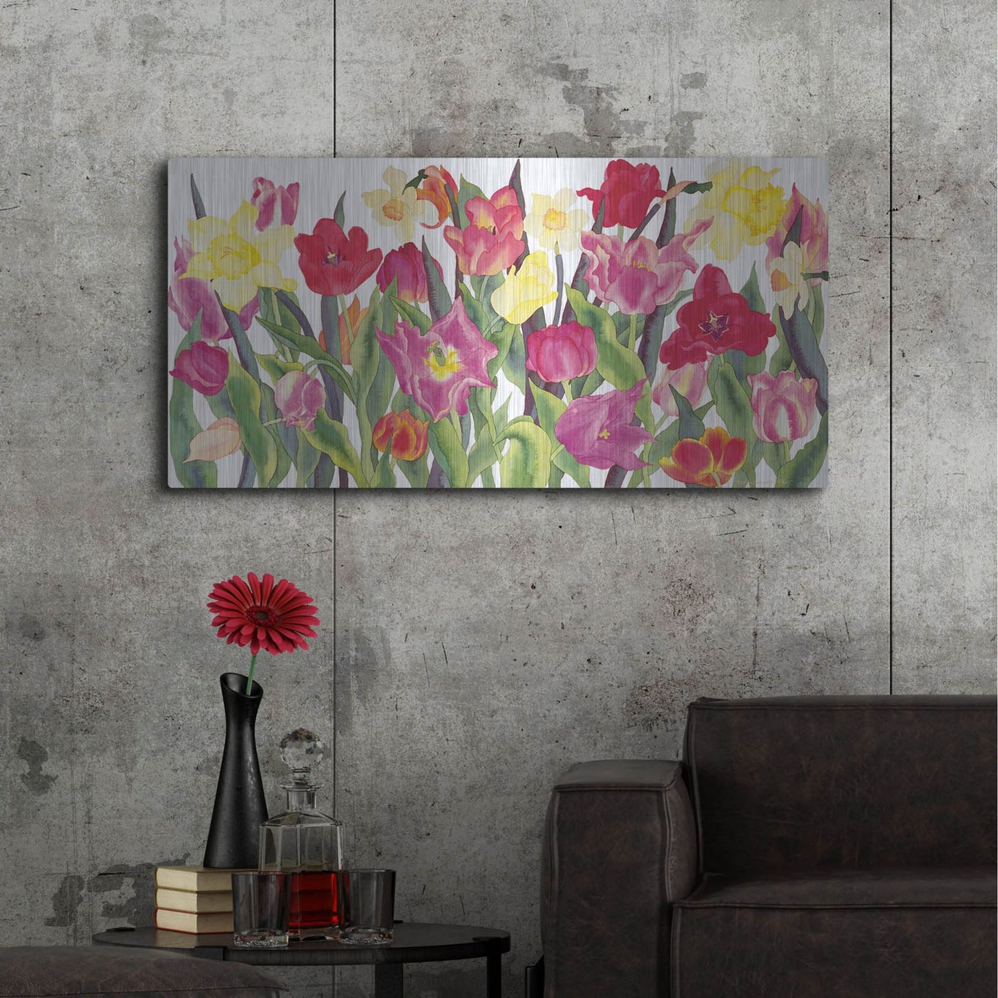 Luxe Metal Art 'Tulips And Daffodils' by Carissa Luminess, Metal Wall Art,48x24