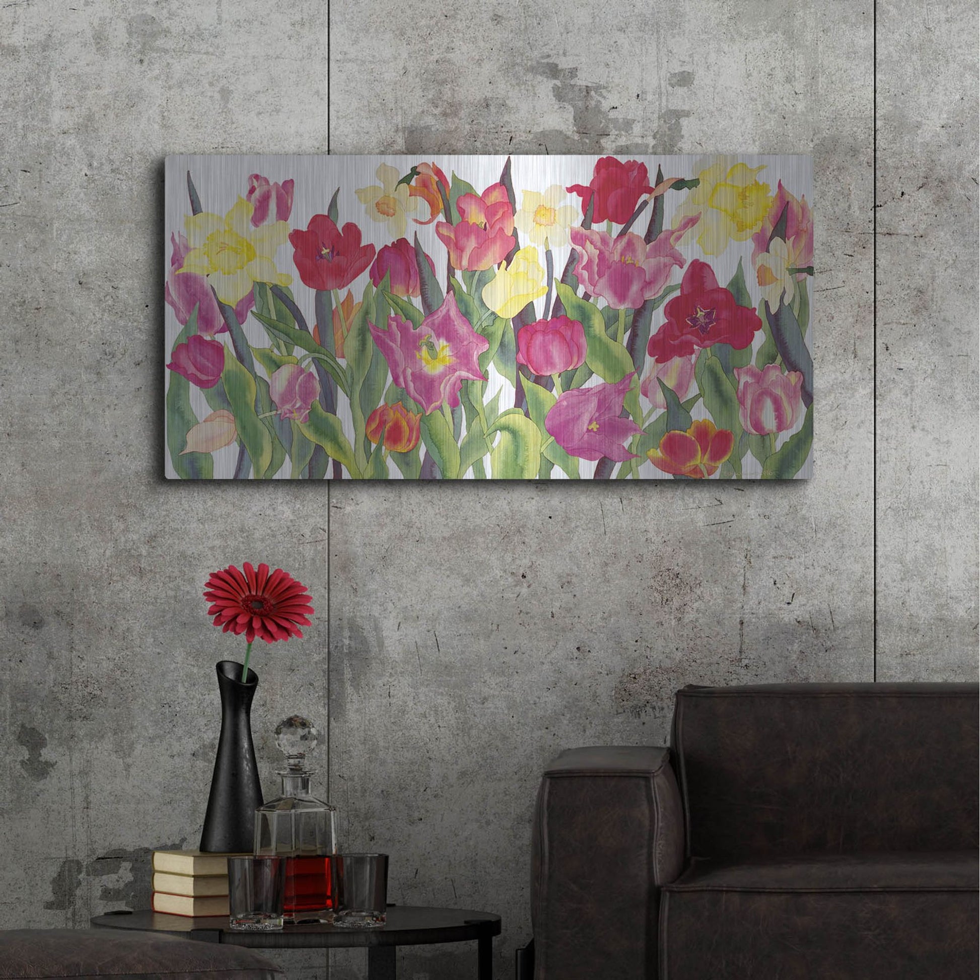 Luxe Metal Art 'Tulips And Daffodils' by Carissa Luminess, Metal Wall Art,48x24