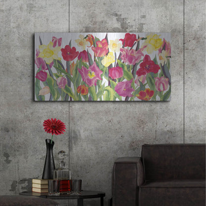 Luxe Metal Art 'Tulips And Daffodils' by Carissa Luminess, Metal Wall Art,48x24