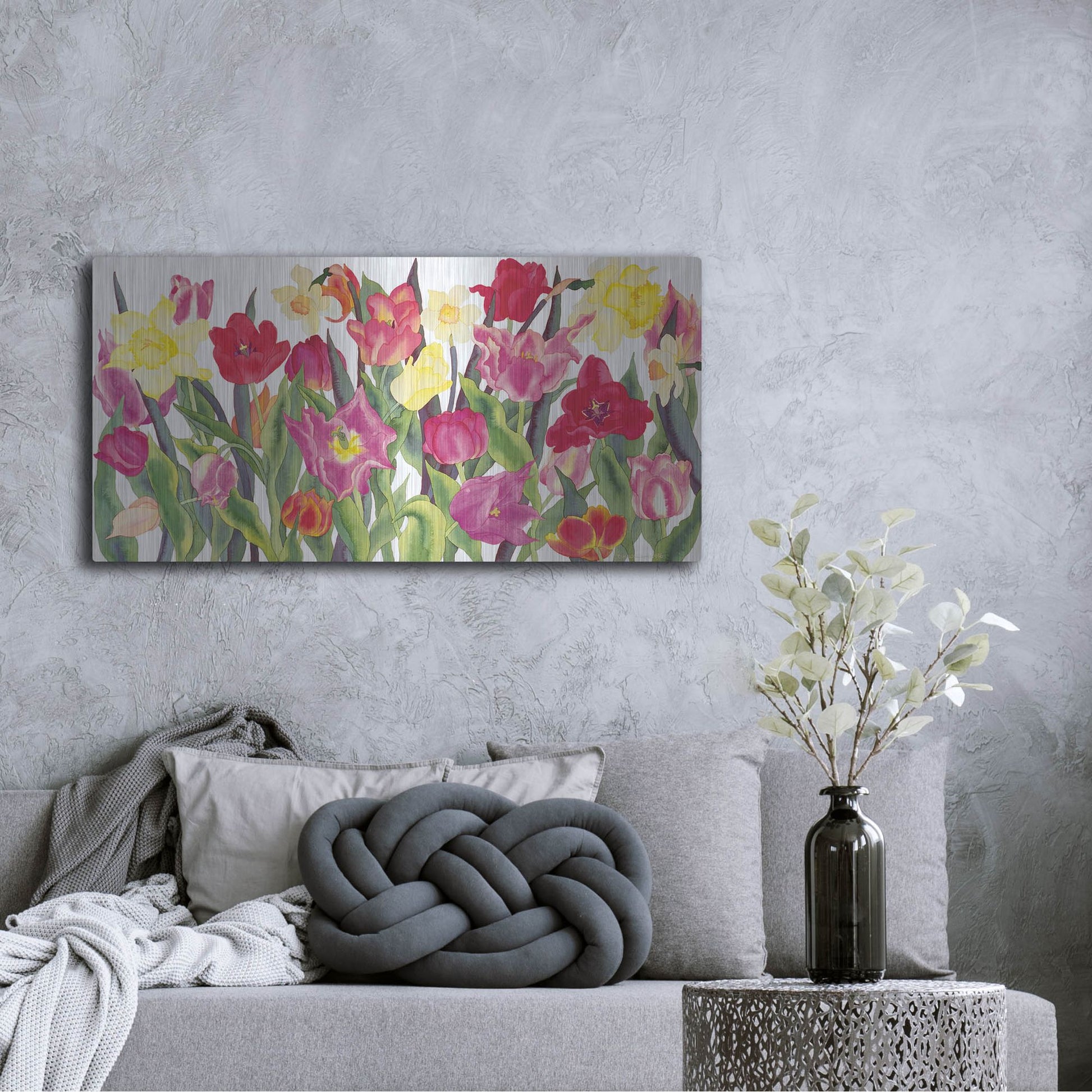Luxe Metal Art 'Tulips And Daffodils' by Carissa Luminess, Metal Wall Art,48x24