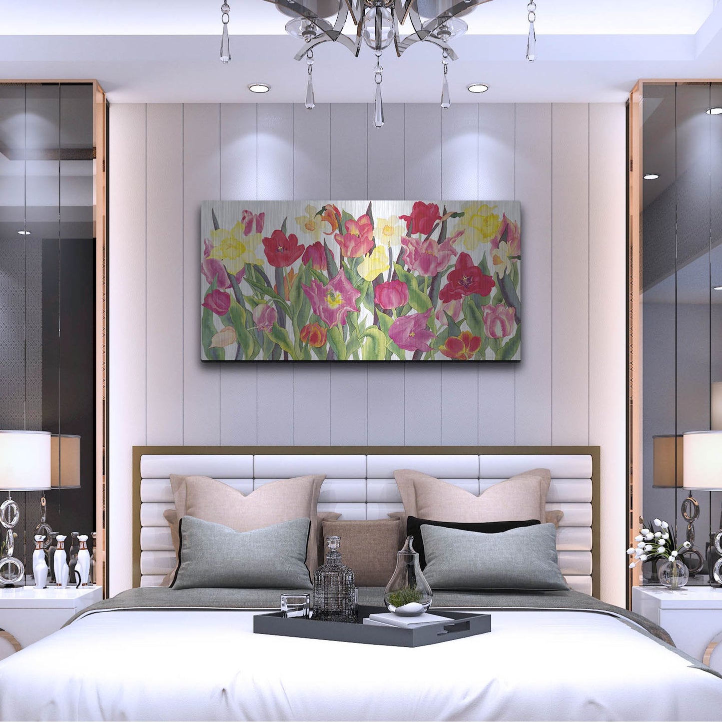 Luxe Metal Art 'Tulips And Daffodils' by Carissa Luminess, Metal Wall Art,48x24