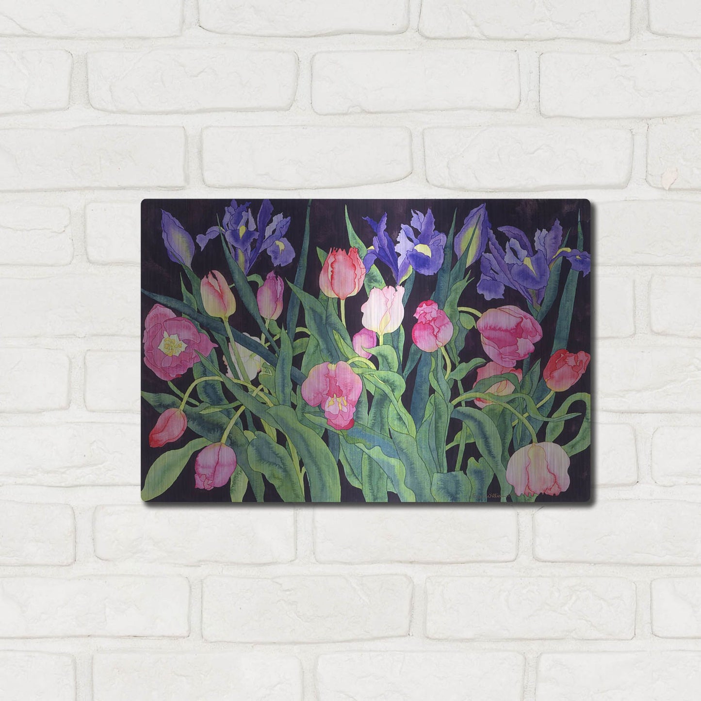 Luxe Metal Art 'Tulips And Irises' by Carissa Luminess, Metal Wall Art,16x12