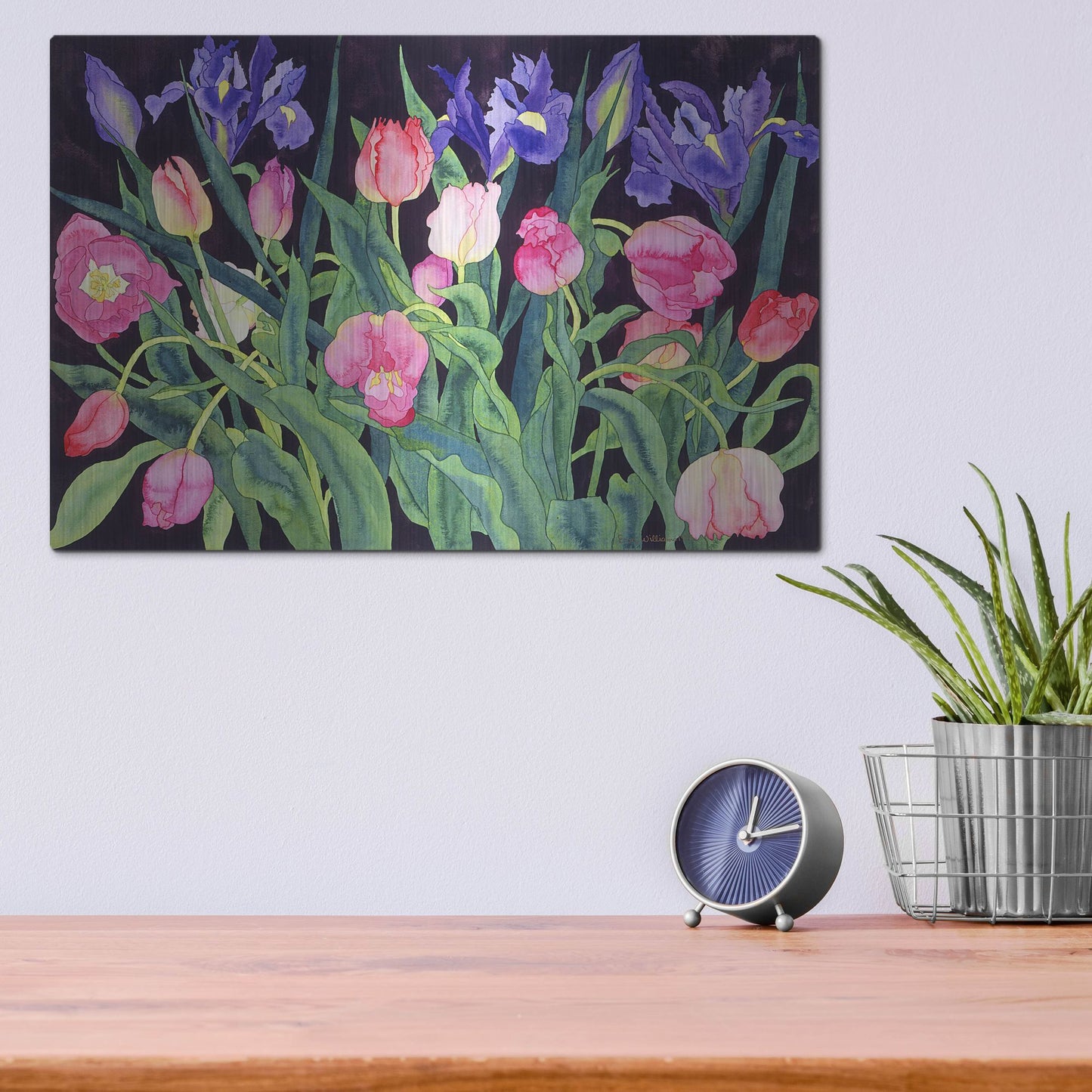 Luxe Metal Art 'Tulips And Irises' by Carissa Luminess, Metal Wall Art,16x12