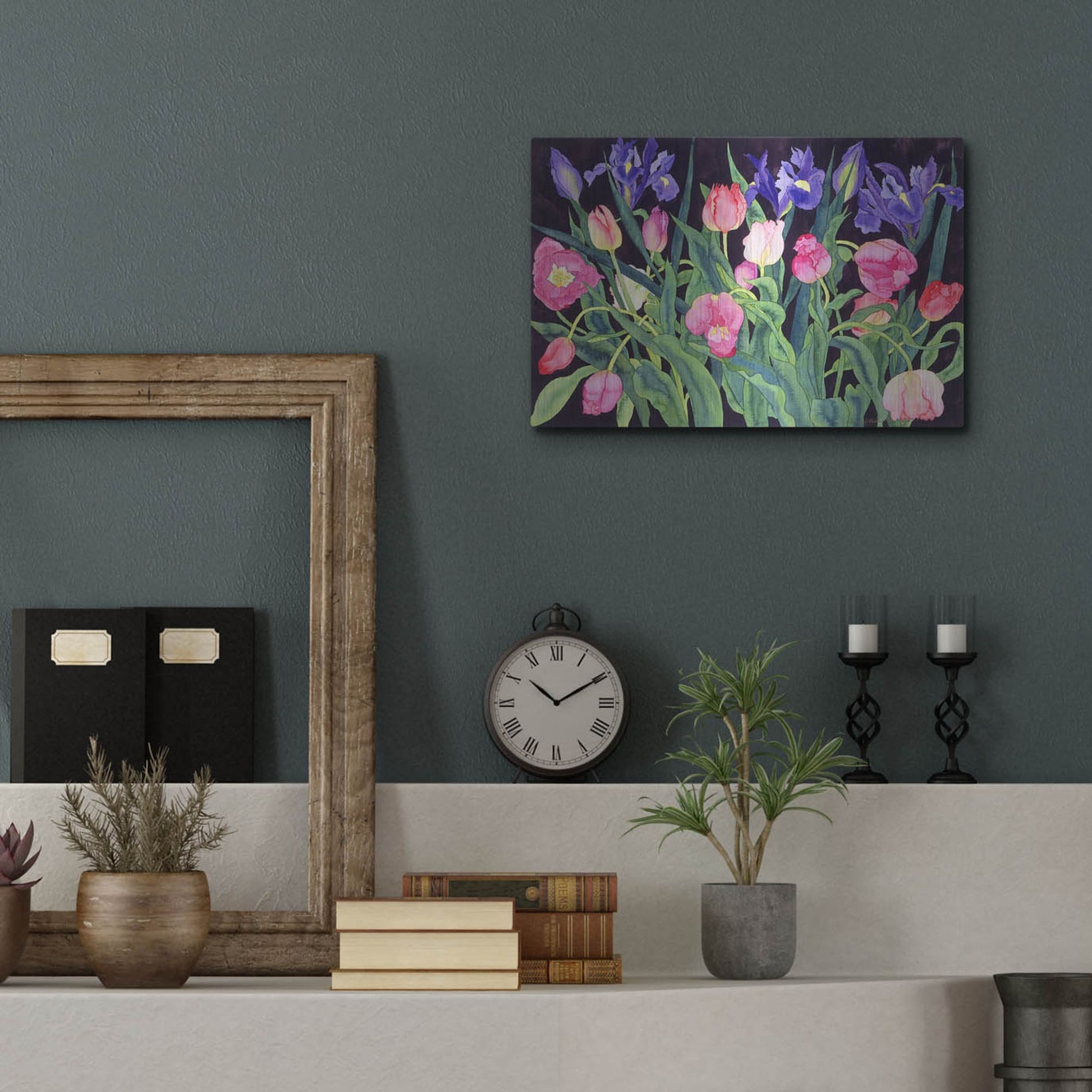 Luxe Metal Art 'Tulips And Irises' by Carissa Luminess, Metal Wall Art,16x12