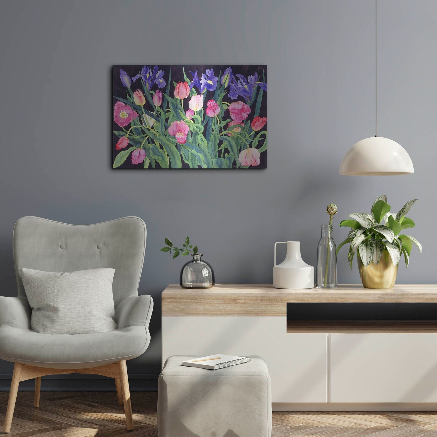 Luxe Metal Art 'Tulips And Irises' by Carissa Luminess, Metal Wall Art,24x16