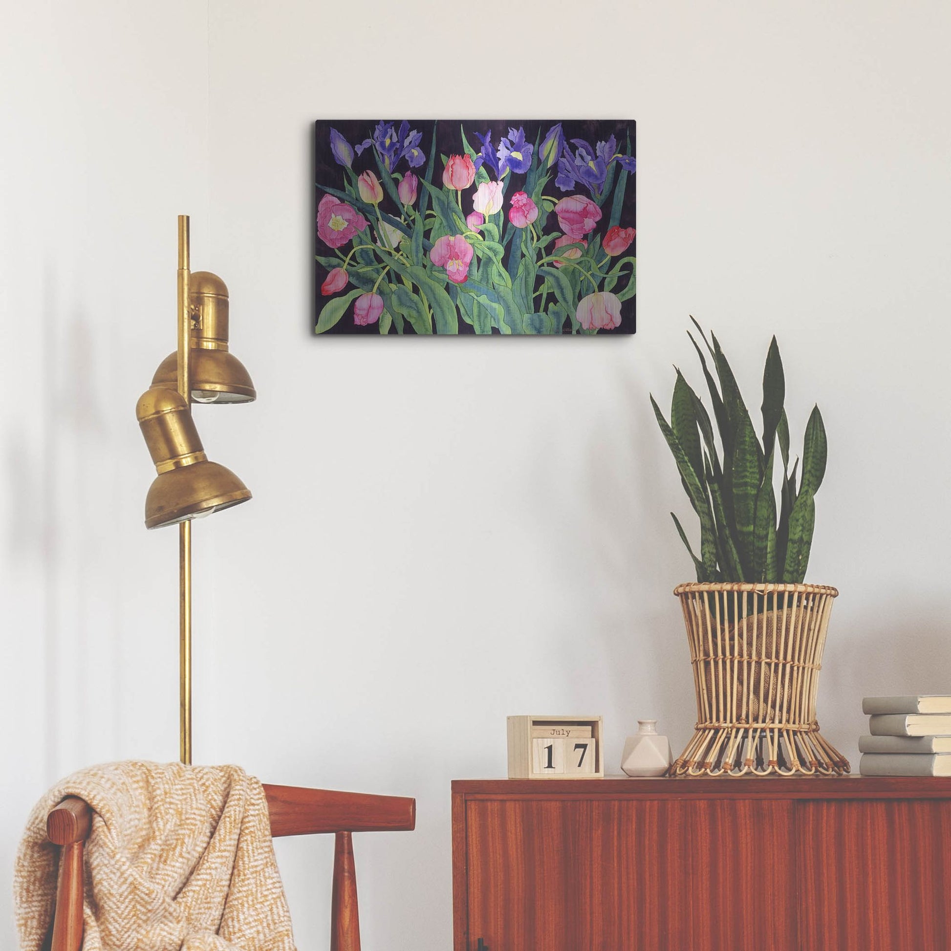 Luxe Metal Art 'Tulips And Irises' by Carissa Luminess, Metal Wall Art,24x16