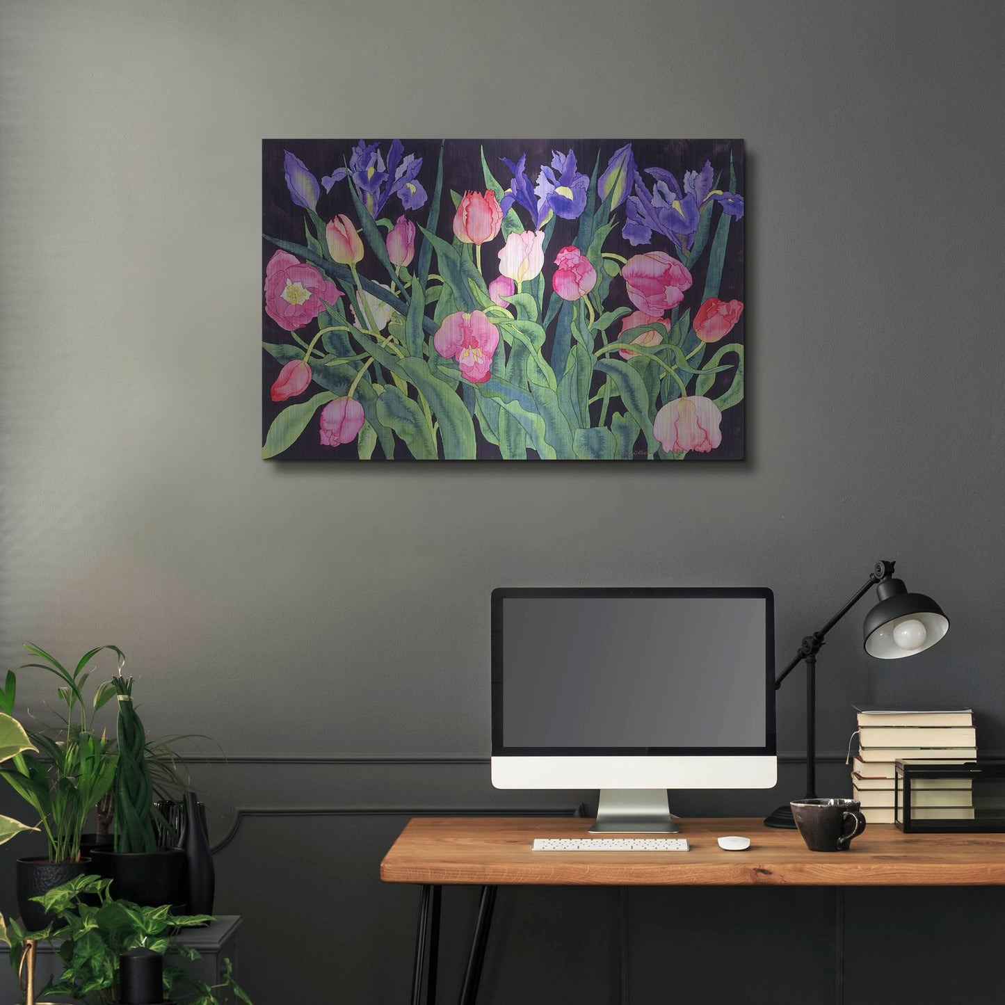 Luxe Metal Art 'Tulips And Irises' by Carissa Luminess, Metal Wall Art,36x24