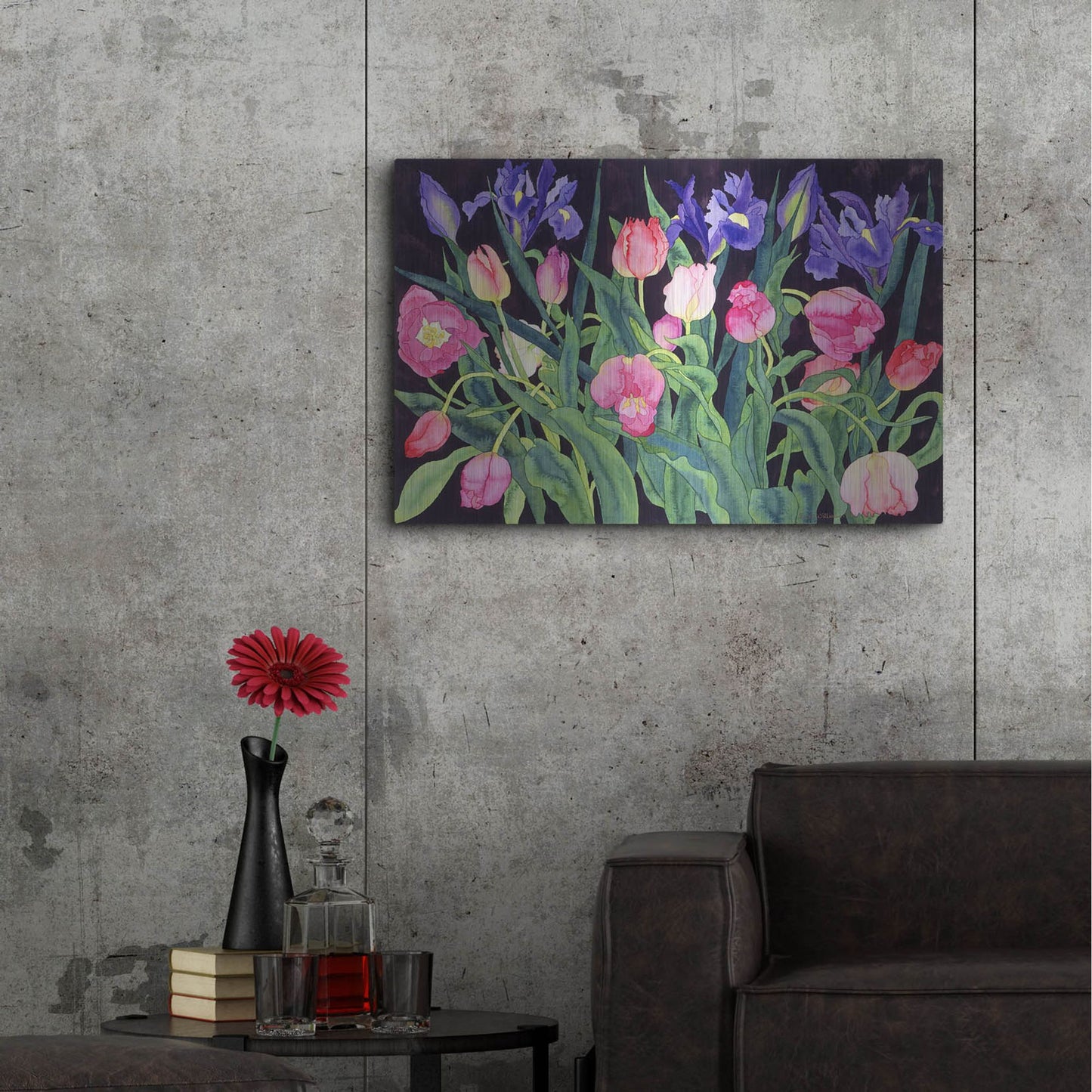 Luxe Metal Art 'Tulips And Irises' by Carissa Luminess, Metal Wall Art,36x24