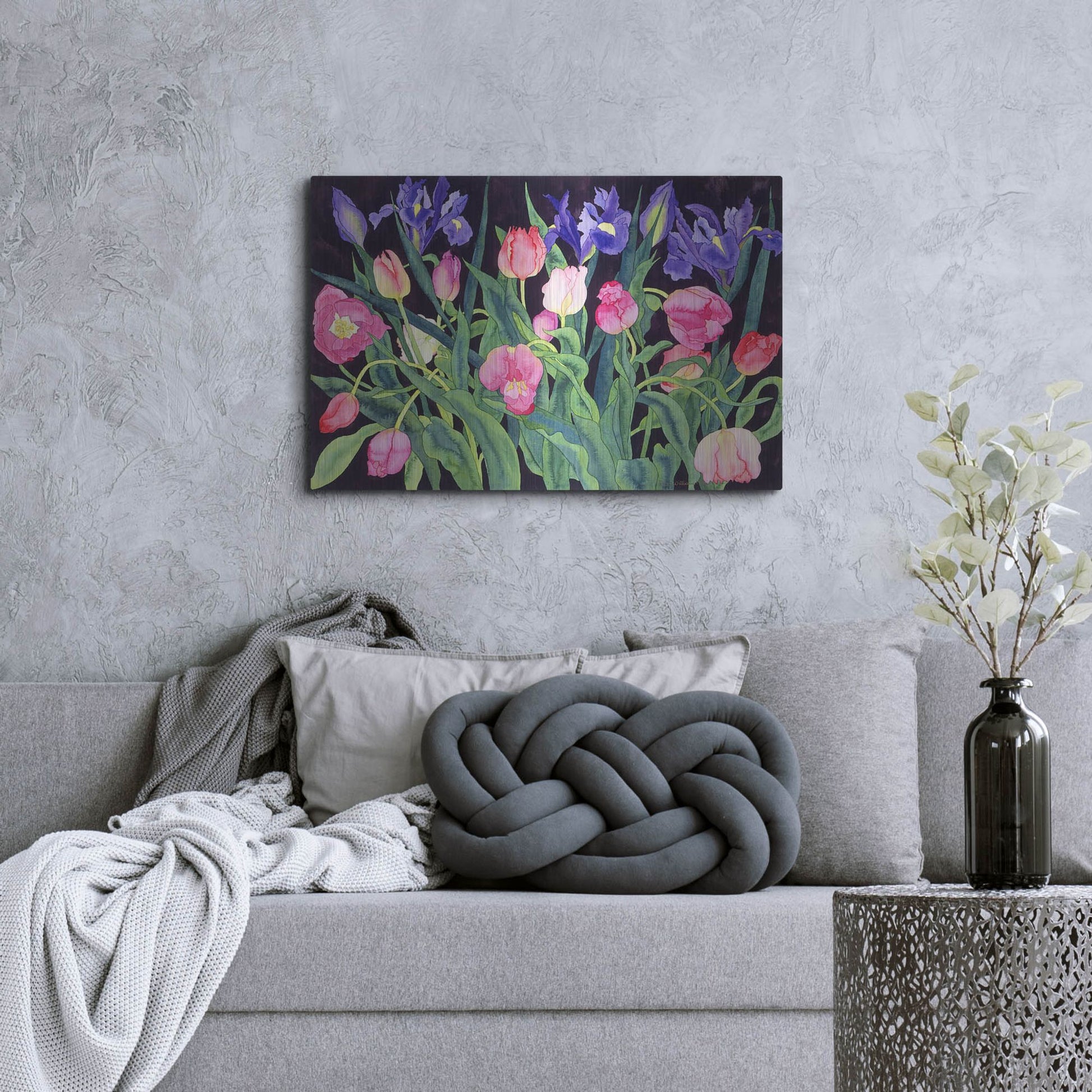 Luxe Metal Art 'Tulips And Irises' by Carissa Luminess, Metal Wall Art,36x24