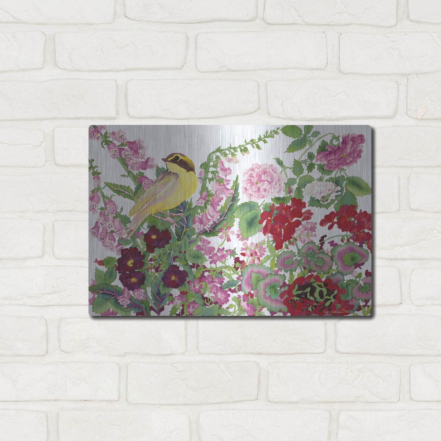 Luxe Metal Art 'Warbler With Frog' by Carissa Luminess, Metal Wall Art,16x12