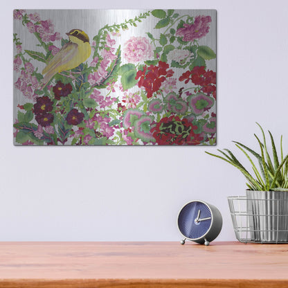 Luxe Metal Art 'Warbler With Frog' by Carissa Luminess, Metal Wall Art,16x12