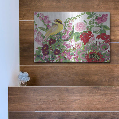 Luxe Metal Art 'Warbler With Frog' by Carissa Luminess, Metal Wall Art,16x12