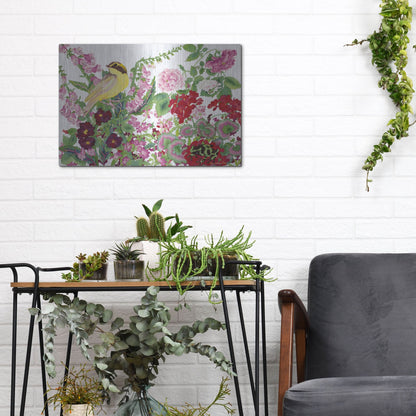 Luxe Metal Art 'Warbler With Frog' by Carissa Luminess, Metal Wall Art,16x12