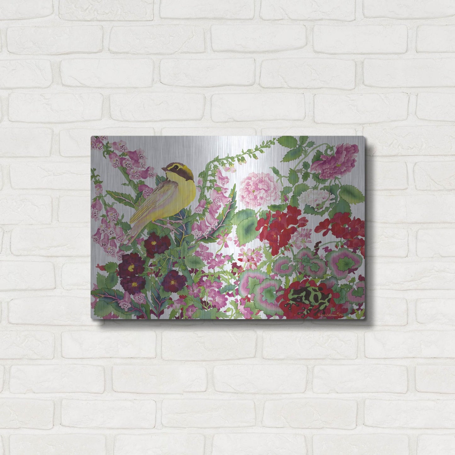 Luxe Metal Art 'Warbler With Frog' by Carissa Luminess, Metal Wall Art,24x16