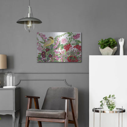 Luxe Metal Art 'Warbler With Frog' by Carissa Luminess, Metal Wall Art,24x16