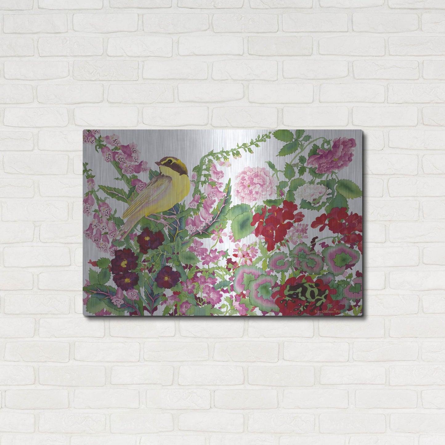 Luxe Metal Art 'Warbler With Frog' by Carissa Luminess, Metal Wall Art,36x24