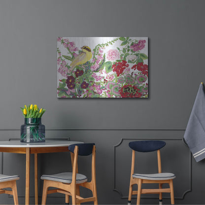 Luxe Metal Art 'Warbler With Frog' by Carissa Luminess, Metal Wall Art,36x24