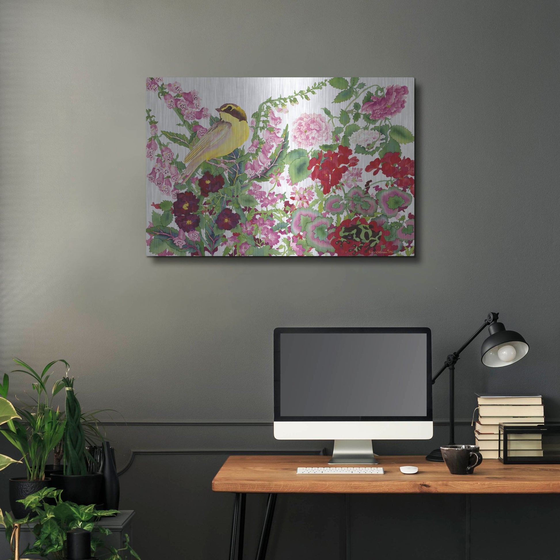 Luxe Metal Art 'Warbler With Frog' by Carissa Luminess, Metal Wall Art,36x24