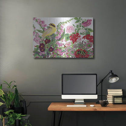 Luxe Metal Art 'Warbler With Frog' by Carissa Luminess, Metal Wall Art,36x24