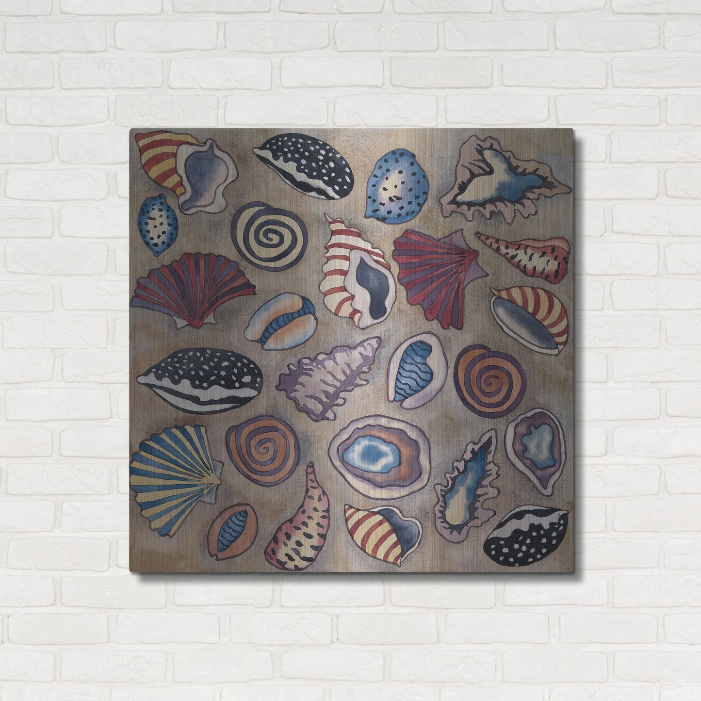 Luxe Metal Art 'Sea Shells- Square' by Carissa Luminess, Metal Wall Art,36x36