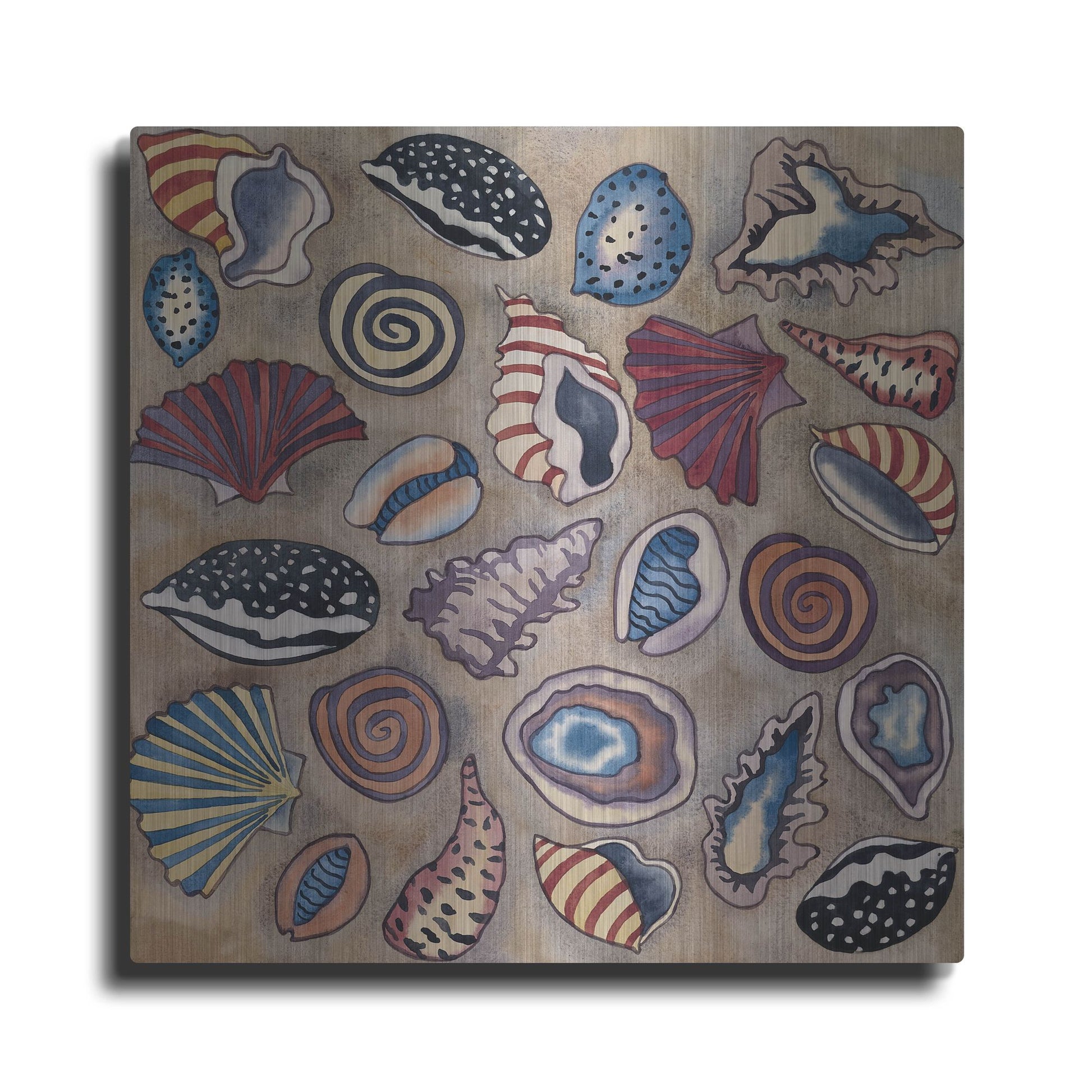 Luxe Metal Art 'Sea Shells- Square' by Carissa Luminess, Metal Wall Art