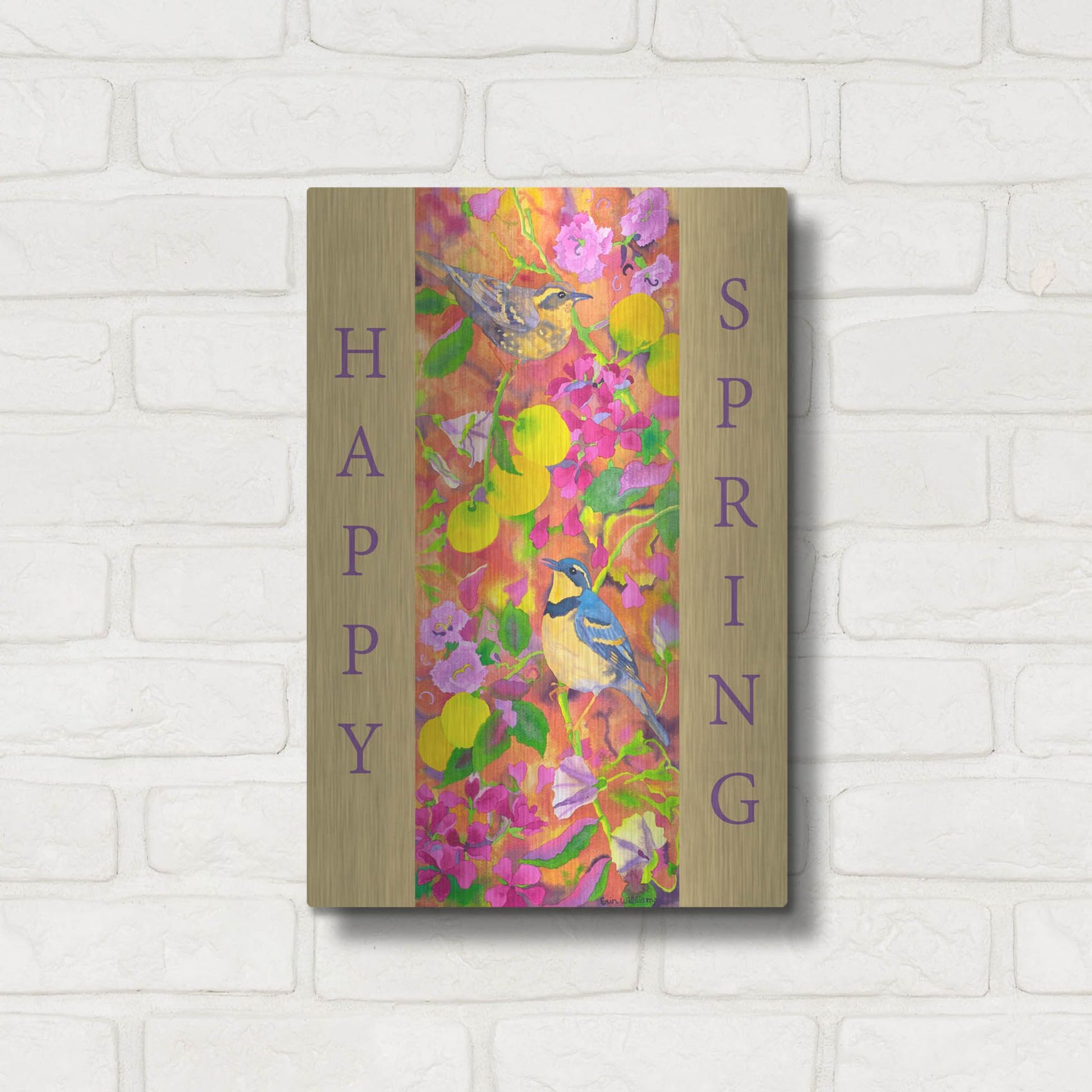 Luxe Metal Art 'Varied Thrushes Happy Spring' by Carissa Luminess, Metal Wall Art,12x16