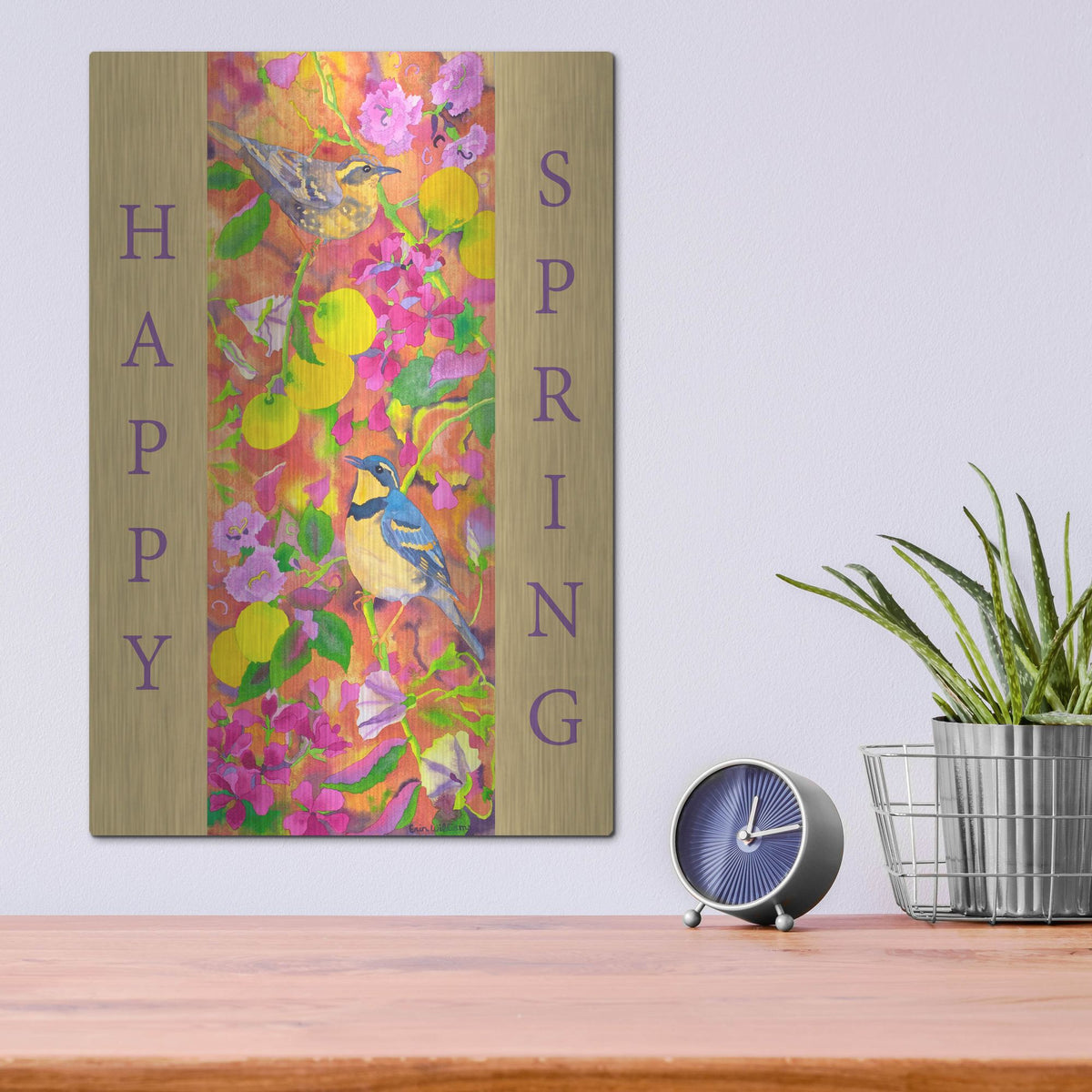 Luxe Metal Art 'Varied Thrushes Happy Spring' by Carissa Luminess, Metal Wall Art,12x16