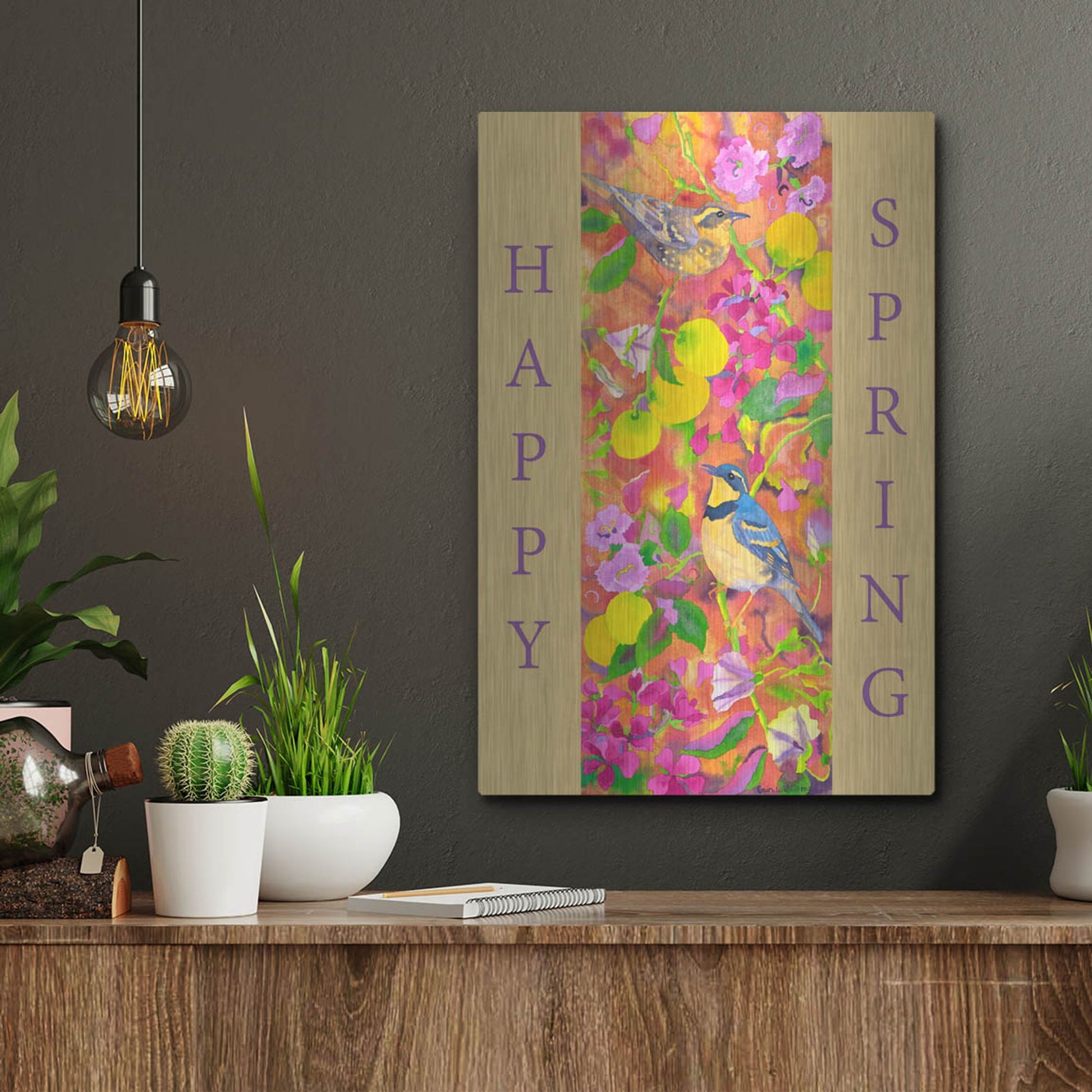 Luxe Metal Art 'Varied Thrushes Happy Spring' by Carissa Luminess, Metal Wall Art,12x16